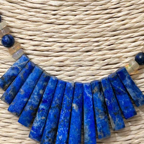 Handcrafted Jewelry - NEW HANDMADE Sterling Silver Gemstones Necklace lapis Lazuli, and Fire Opal